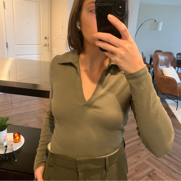 Abercrombie Olive Green Long-Sleeve Collar Bodysuit - Picture 4 of 9